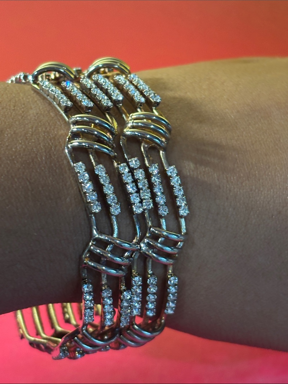Gold and Silver Crystal Multi-Row Women's Bracelet by